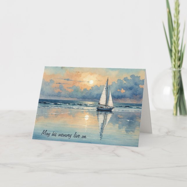 Sympathy Watercolor Sailboat On Ocean Water Card (Front)