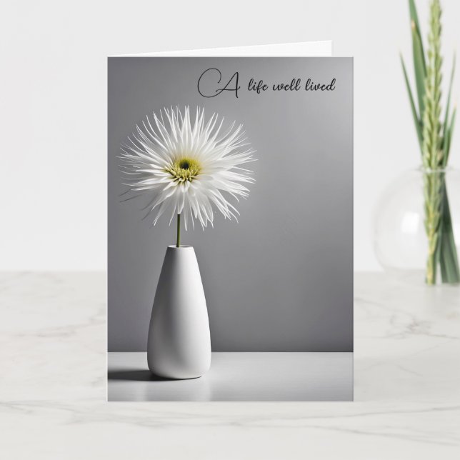 Sympathy White Dahlia Flower In Vase  Card (Front)