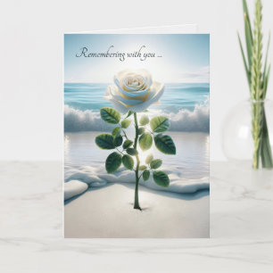 Sympathy White Rose In Beach Sand Card