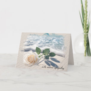 Sympathy White Rose On Beach Sand Card
