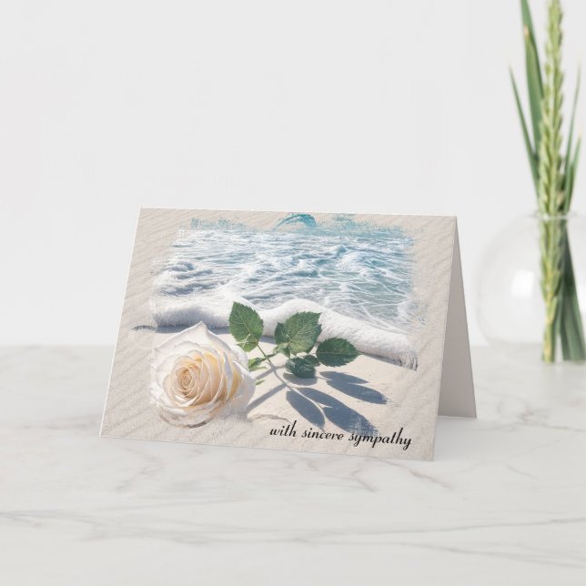 Sympathy White Rose On Beach Sand Card (Front)