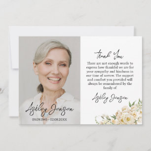Sympathy White Rose Photo Funeral Thank You Card