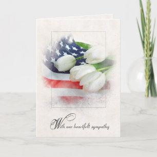 Sympathy White Tulips on American Flag Card