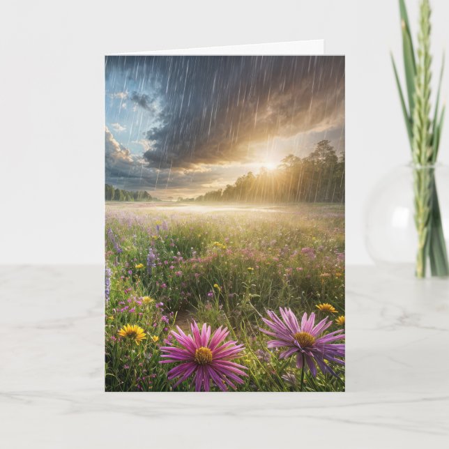 Sympathy Wildflower Field With Raindrops Card (Front)