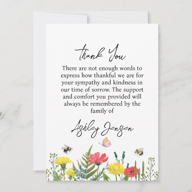 Sympathy Wildflower Funeral Thank You Card (Back)