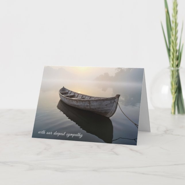Sympathy Wooden Rowboat On a Misty Lake Card (Front)
