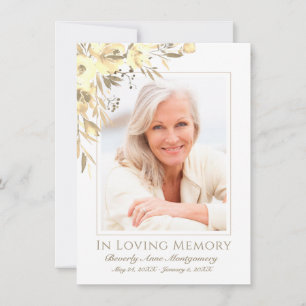 Sympathy Yellow Rose Floral Photo Memoiral Funeral Thank You Card