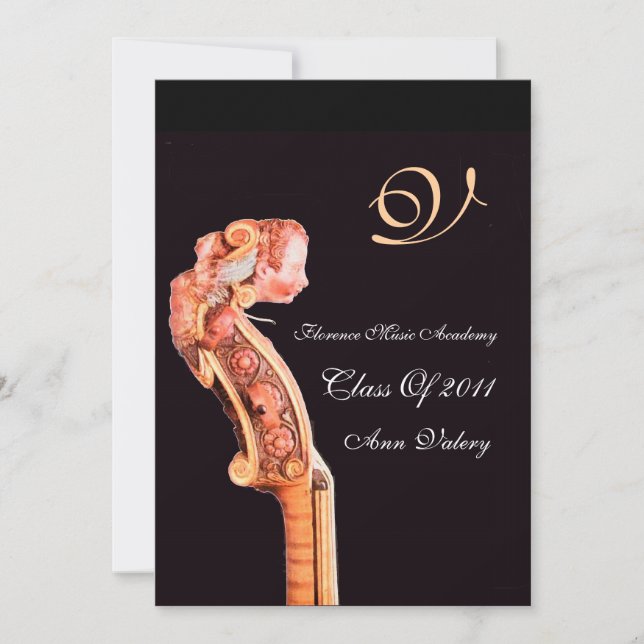 SYMPHONIA  CLASSIC MUSIC GRADUATION MONOGRAM brown Invitation (Front)