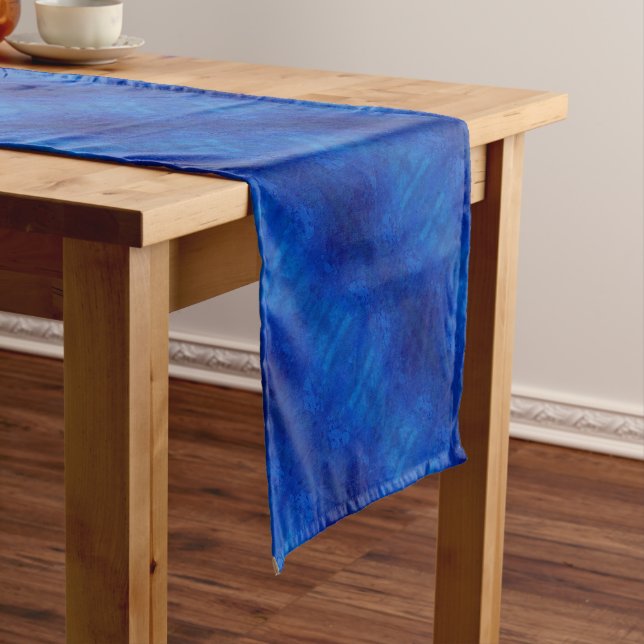 Symphony of deep blue shades diagonal pattern short table runner (In Situ)