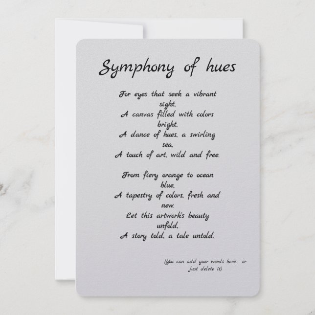"Symphony of hues" Colourful gift card  + Poem. (Back)