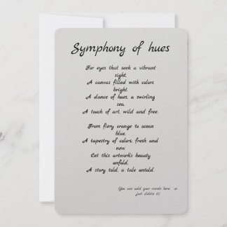 "Symphony of hues" Colourful gift card  + Poem.