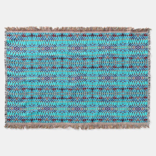 Symphony of Leaves, Aqua Throw Blanket (Front)