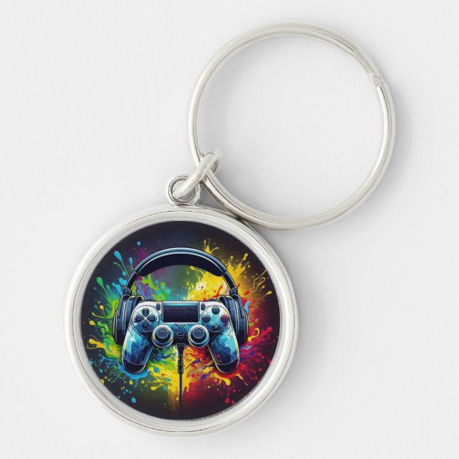 Symphony of Pixels & Sound: Vibrant Gaming Art Key Ring (Front)