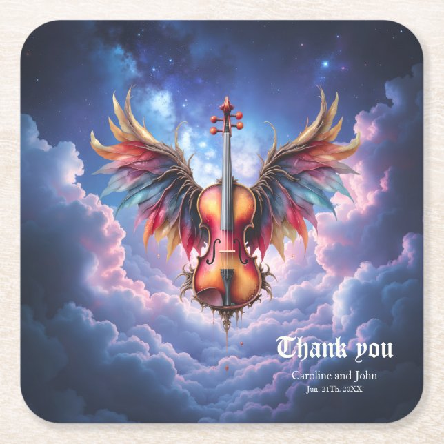 Symphony of the Moonlit Skies. Square Paper Coaster (Front)
