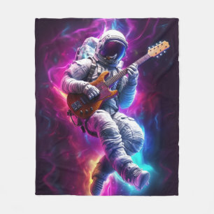 Symphony of the Void Neon Cyberpunk Astronaut Fleece Blanket