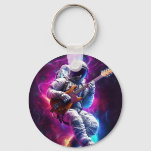 Symphony of the Void Neon Cyberpunk Astronaut Key Ring