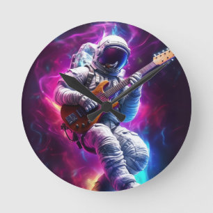 Symphony of the Void Neon Cyberpunk Astronaut Round Clock