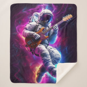 Symphony of the Void   Neon Cyberpunk Astronaut Sherpa Blanket
