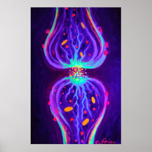 Synapse with neurotransmitters poster