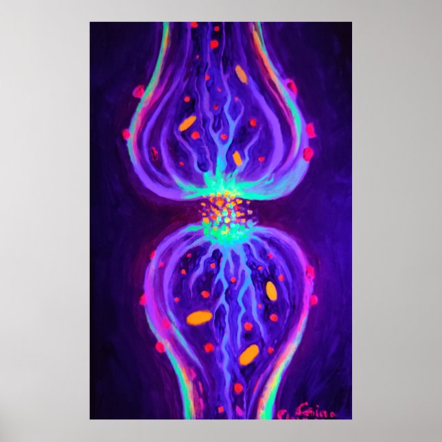 Synapse with neurotransmitters poster (Front)