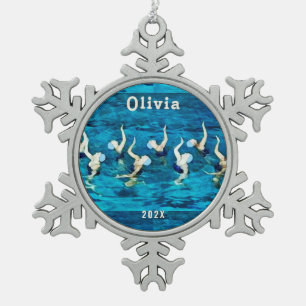 Synchronised Swimming Holiday Gift Snowflake Pewter Christmas Ornament