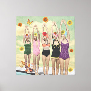 Synchronised Swimming Retro Collage Canvas Print