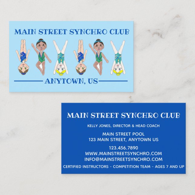 Synchronised Swimming Swim Team Coach Competition Business Card (Front/Back)