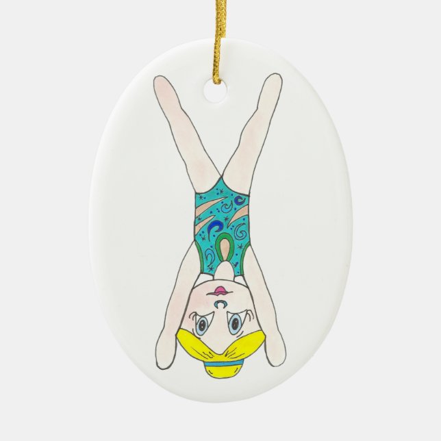 Synchronized Swimming Blue Synchro Swimmer Girl Ceramic Ornament (Front)