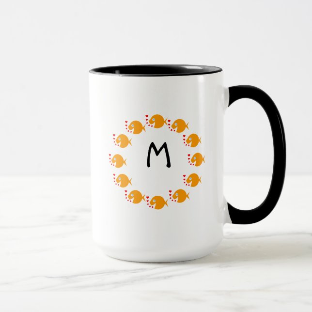 Synchronized Swimming Goldfish Cute Monogrammed Mug (Right)