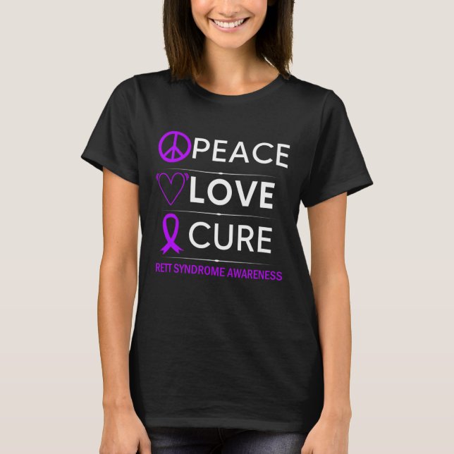 Syndrome Awareness Peace Love Cure Purple Ribbon  T-Shirt (Front)