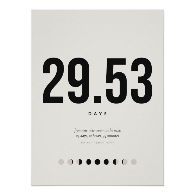 Synodic Month Poster – 29.53 Days Moon Typography (Front)