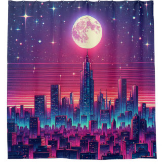 Synth City Skyline Shower Curtain