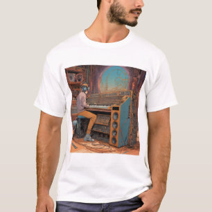 Synth Odyssey: Intricate Moebius-Inspired Musical T-Shirt