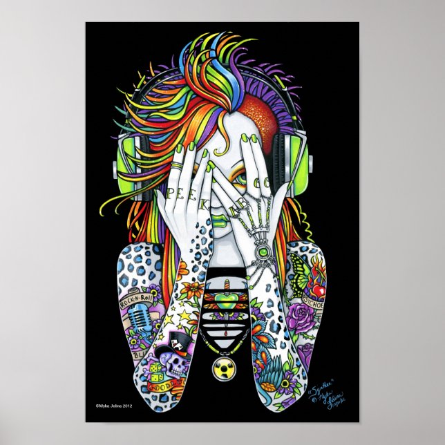 Synthea Psytrance Rainbow Peek A Boo Tattoo Poster (Front)