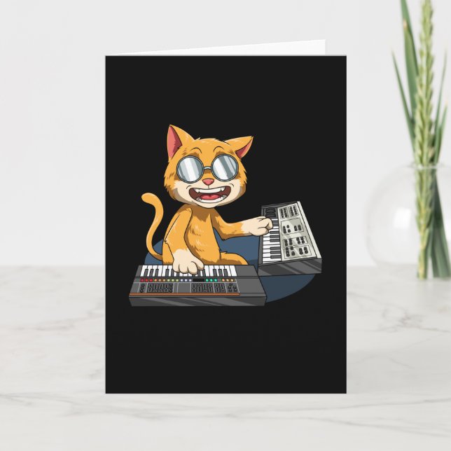 Synthesizer Cat Playing The Analogue Synthesizer Card (Front)