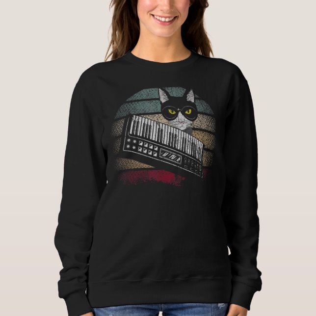 Synthesizer Cat Retro Synth Vaporwave Cat Sweatshirt (Front)