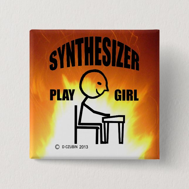 Synthesizer Play Girl 15 Cm Square Badge (Front)