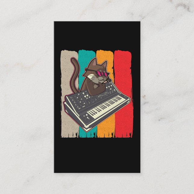 Synthesizer Retro Cat Modular Analogue Synth Business Card (Front)