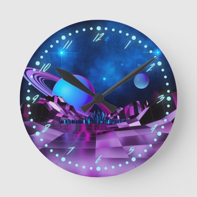 Synthwave 1980's Retro Space Time Wall Clock (Front)