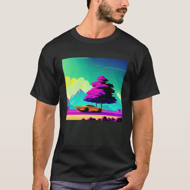 Synthwave car outrun retrowave futuresynth sci fi  T-Shirt (Front)