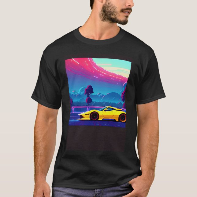 Synthwave car outrun retrowave futuresynth sci fi  T-Shirt (Front)