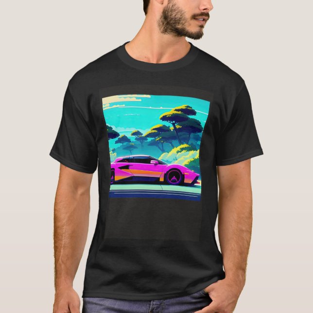 Synthwave car outrun retrowave futuresynth sci fi  T-Shirt (Front)