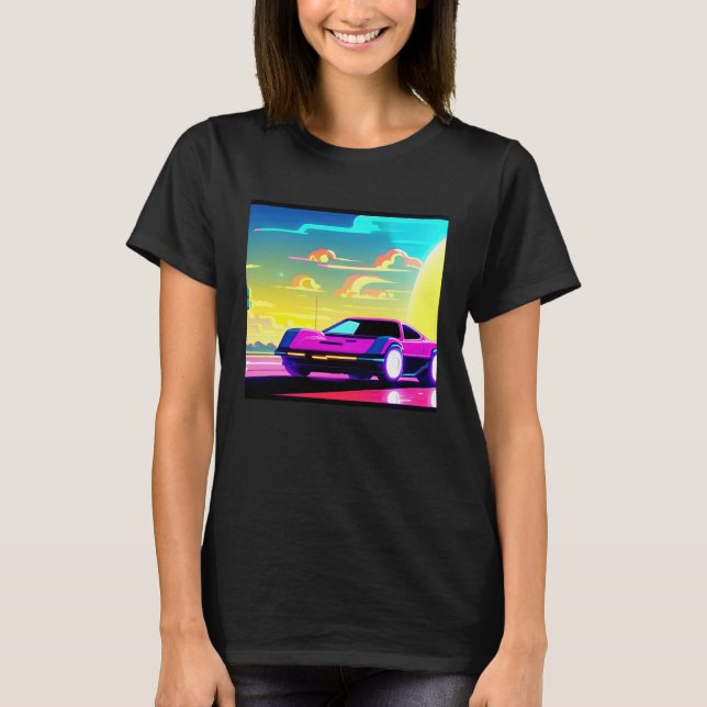 Synthwave car outrun retrowave futuresynth sci fi  T-Shirt (Front)