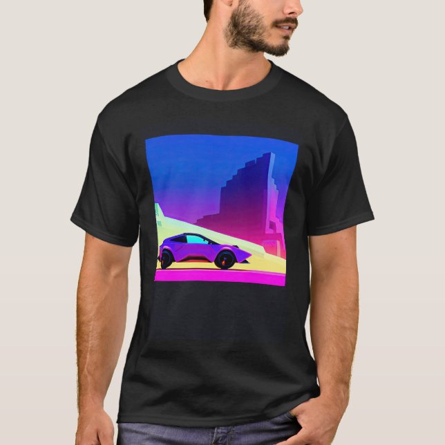 Synthwave car outrun retrowave futuresynth sci fi  T-Shirt (Front)