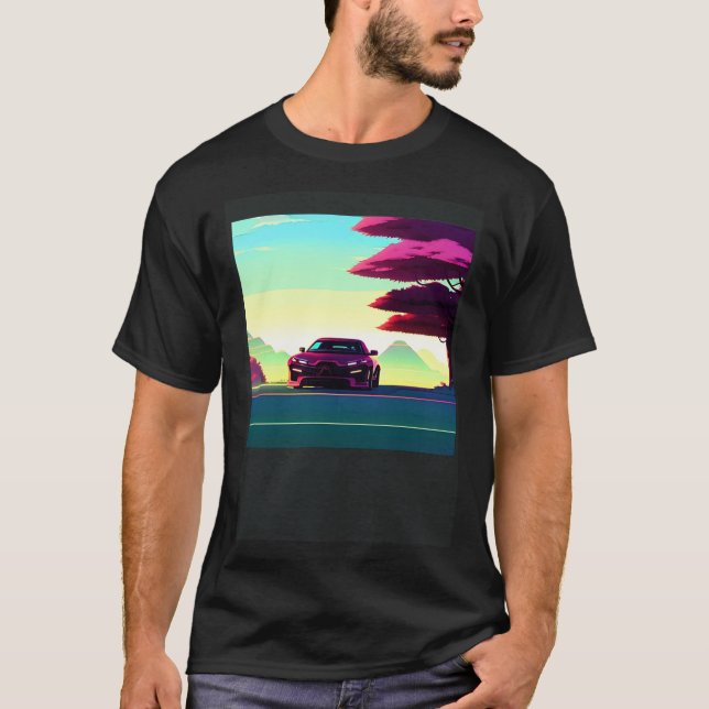 Synthwave car outrun retrowave futuresynth sci fi  T-Shirt (Front)