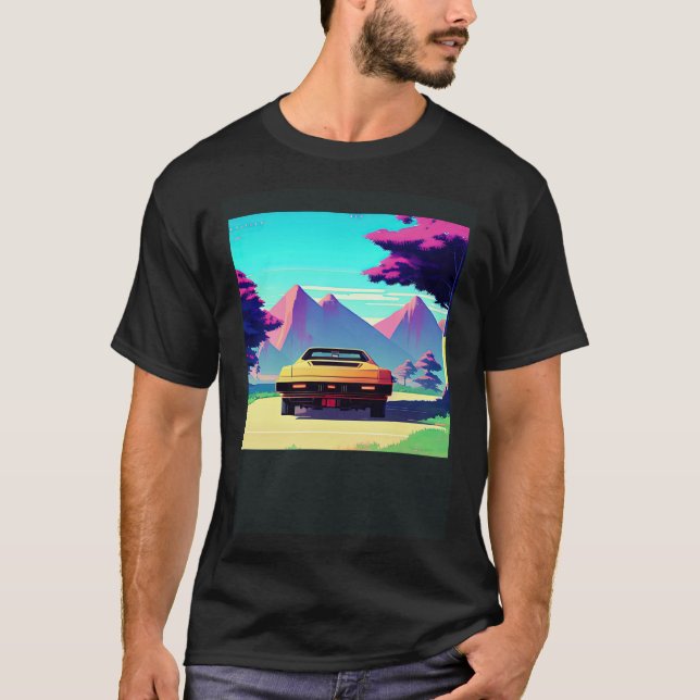 Synthwave car outrun retrowave futuresynth sci fi  T-Shirt (Front)