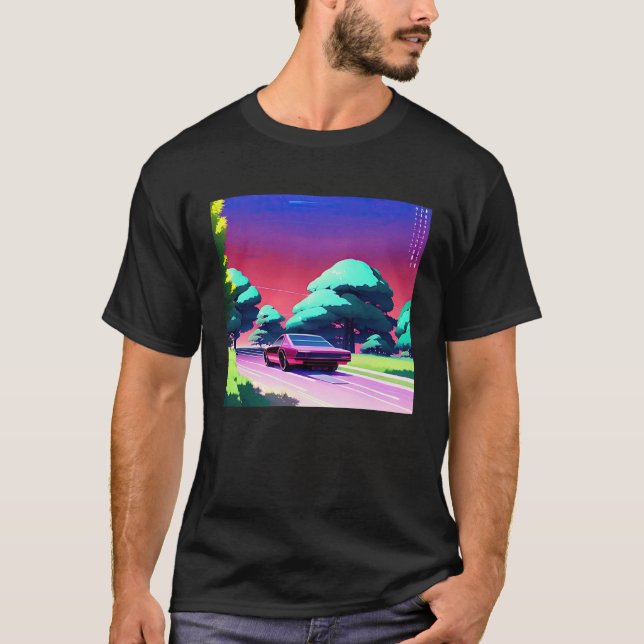 Synthwave car outrun retrowave futuresynth sci fi  T-Shirt (Front)