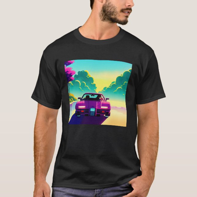 Synthwave car outrun retrowave futuresynth sci fi  T-Shirt (Front)
