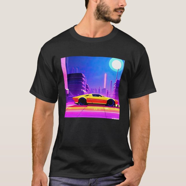 Synthwave car outrun retrowave futuresynth sci fi  T-Shirt (Front)
