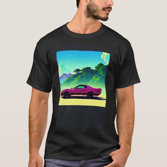Synthwave car outrun retrowave futuresynth sci fi  T-Shirt (Front)